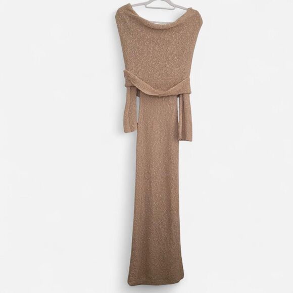 Meshki Marisol Wheat Bouclé Maxi Dress – Off-Shoulder Coquette Minimalist (XXS) - Picture 4 of 8